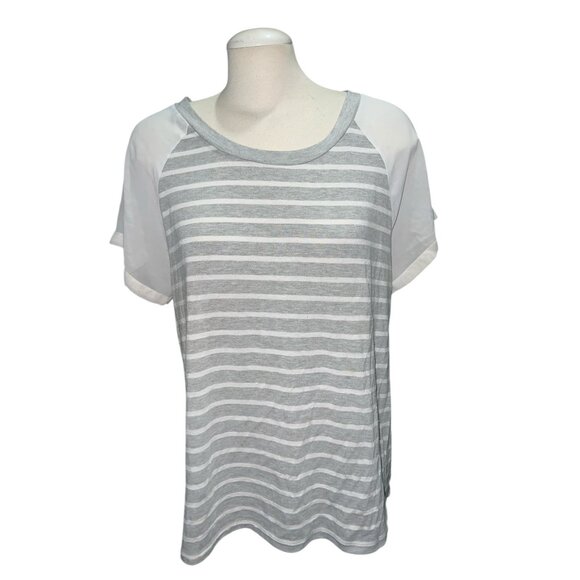 West Kei Womens Gray & White Striped Short Sleeve Raglan Top Size Large - Picture 3 of 11